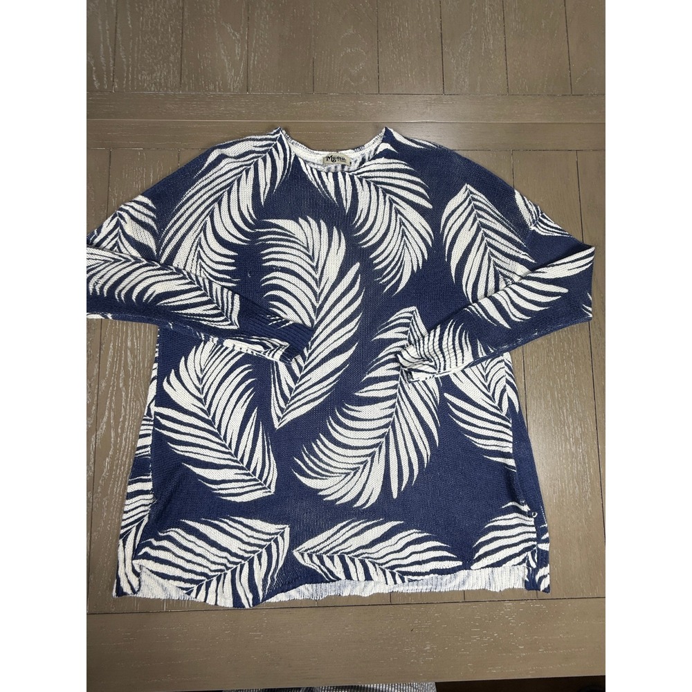Show Me Your‎ Mumu Sweater Womens XS Blue Palm Leaf Print Oversized Knit Boho